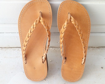 Sandalias griegas de cuero hechas a mano con tiras: Chanclas para mujer