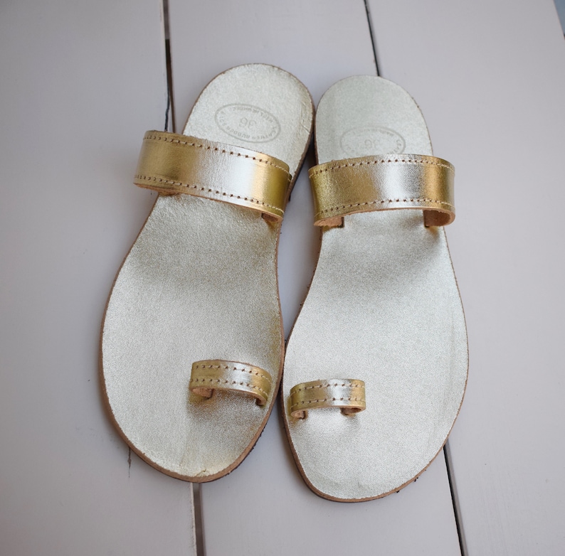 Womens Gold leather sandals, gold sandals, Beach wedding sandals, Ladies sandals, flat wedding sandals, handmade leather sandals, Sandals image 4