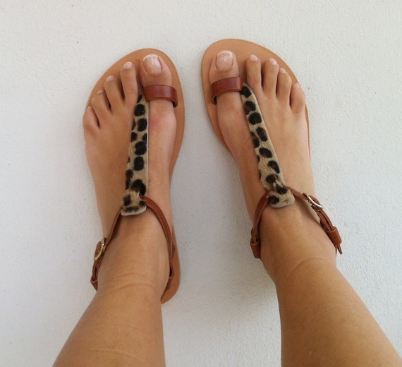 Sale Leather Sandals Animal Print Sandals Leopard Sandals Real Leather Sandals Womens Sandals