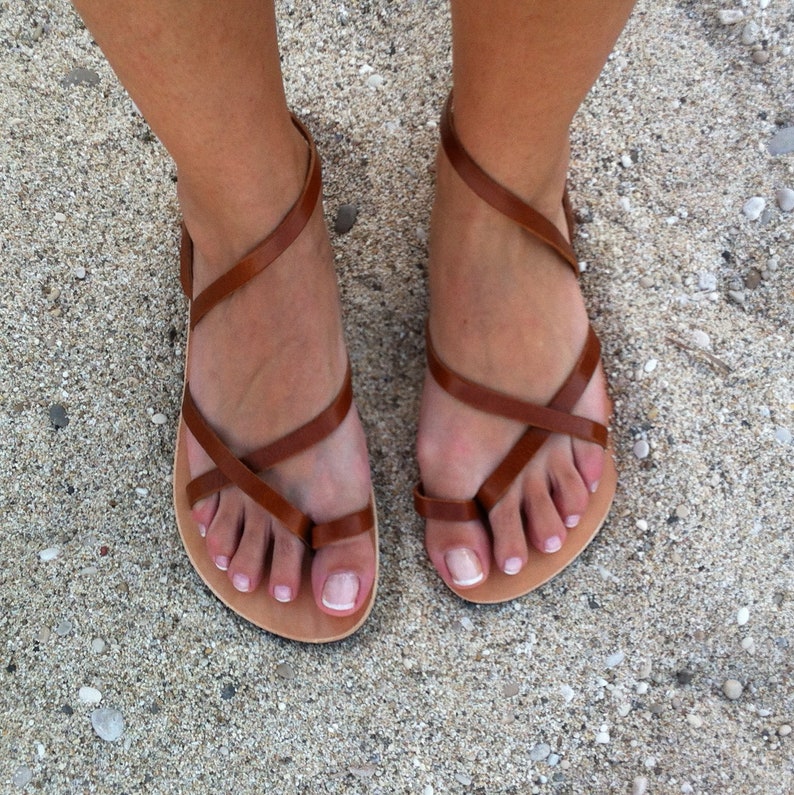 Leather Sandals Women Leather Sandals in Brown Color Greek Etsy