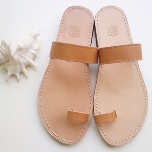 Toe Ring Leather Sandals, Classic Greek Strappy Sandals