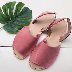 Rosa lädersandaler, lädersandaler dam, sandaler med remmar, sommarsandaler, grekiska sandaler, bekväma sandaler, peep toe-sandaler bild 8