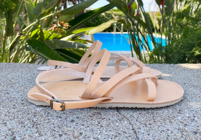 Natuurlijke blote voetensandalen, platte damessandalen met bandjes afbeelding 10