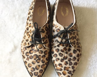 Chaussures Oxfords pour femmes, chaussures pour femmes léopard, chaussures Oxfords en cuir, chaussures plates pour femmes, chaussures Derby, chaussures à imprimé animal, chaussure pour femmes léopard