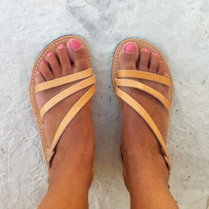 Women's Leather sandals, Greek classic Sandals, Flat summer shoes image 5