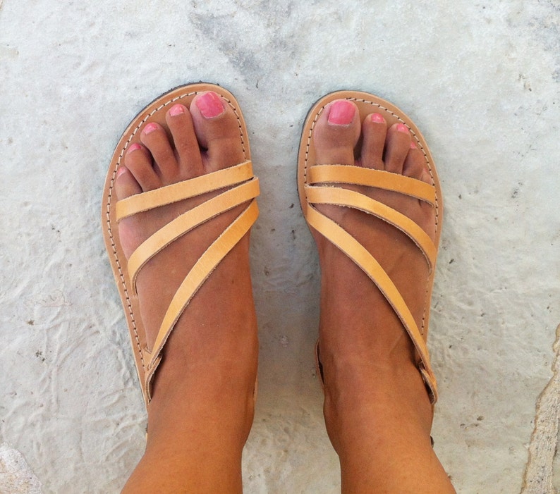 Women's Leather sandals, Greek classic Sandals, Flat summer shoes image 5