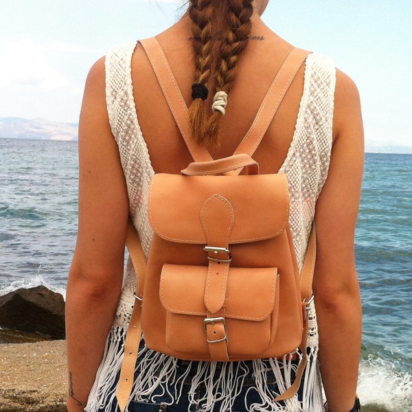 Handmade Greek Leather Backpack • Women’s Minimalist Rucksack • Brown Everyday Bag