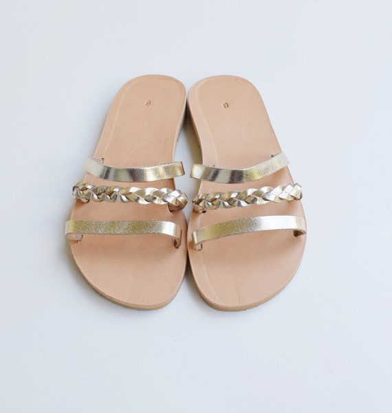 Griekse lederen sandalen gouden sandalen dames sandalen - Etsy België