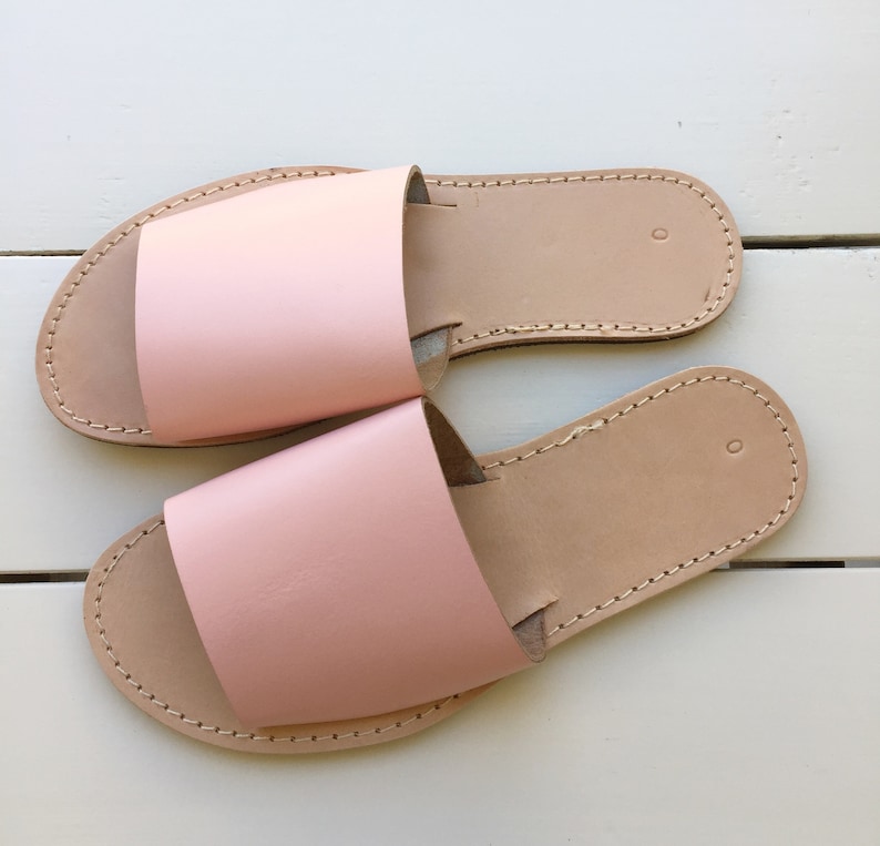 slide sandals, leather sandals, Slides, Slip on Sandals, Greek sandals, Flat sandals, Mules, Handmade sandals, Womens sandals, Pink sandals image 4