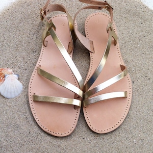 Ankle Strap leather Sandals, Gold Sandals, Wedding Sandals, Greek leather Sandals, Flat sandals, , Womens Gold Sandals, Sandals, flat sandal image 3