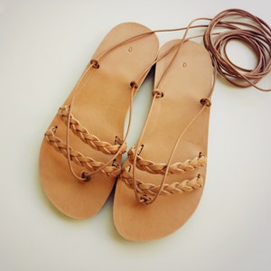 Braided Greek Leather Lace Up Sandals: Flat Gladiator Sandal