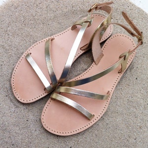 Ankle Strap leather Sandals, Gold Sandals, Wedding Sandals, Greek leather Sandals, Flat sandals, , Womens Gold Sandals, Sandals, flat sandal image 1