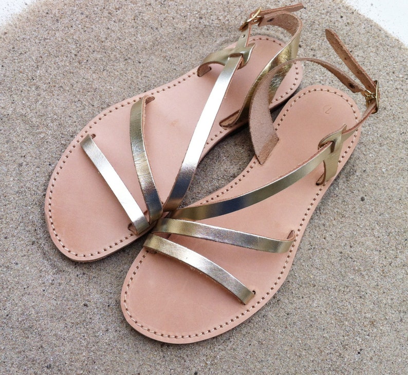 Ankle Strap leather Sandals, Gold Sandals, Wedding Sandals, Greek leather Sandals, Flat sandals, , Womens Gold Sandals, Sandals, flat sandal image 1
