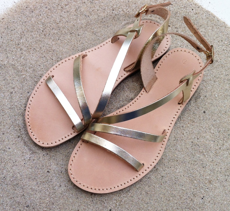 Ankle Strap Leather Sandals Gold Sandals Wedding Sandals Etsy