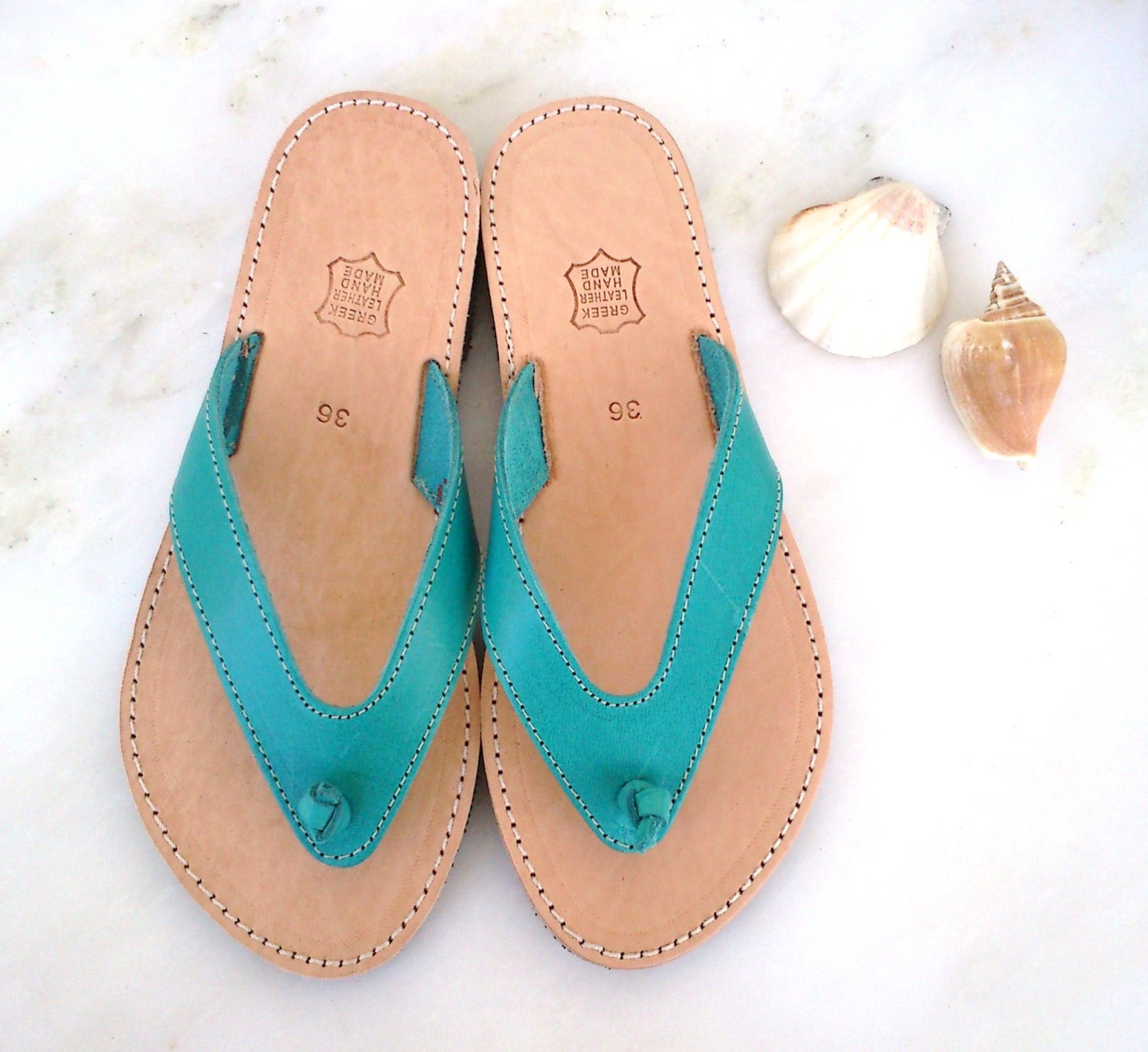 turquoise leather sandals