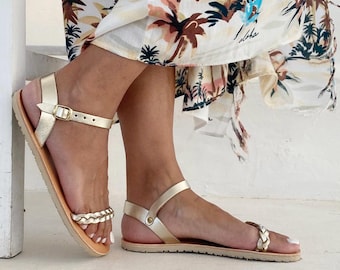 Custom Leather Barefoot Sandals with Vibram Sole | Minimalist Greek Sandals in Gold, Black, Tan | Handmade Zero Drop Shoes, Wide Toe Box