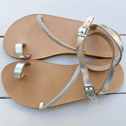 Barefoot Greek Leather Bridal Sandals – Handmade Wedding Flats