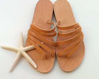 Sandali greci con cinturini in vera pelle, sandali da gladiatore a piedi nudi