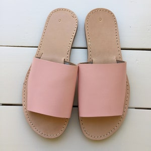 slide sandals, leather sandals, Slides, Slip on Sandals, Greek sandals, Flat sandals, Mules, Handmade sandals, Womens sandals, Pink sandals image 3