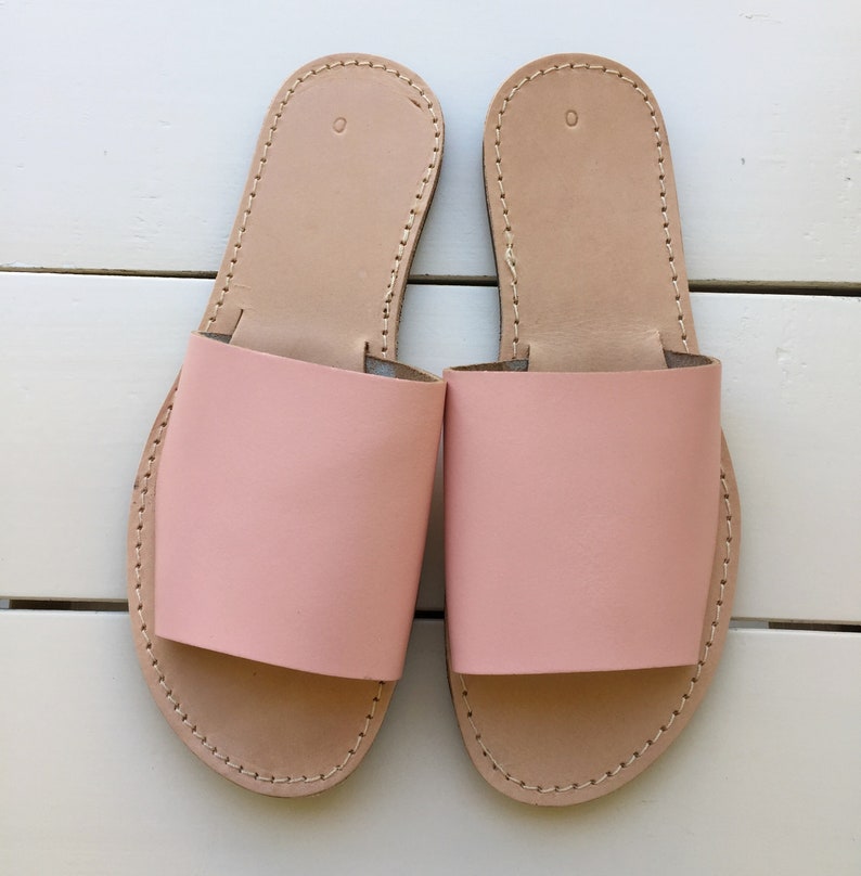 slide sandals, leather sandals, Slides, Slip on Sandals, Greek sandals, Flat sandals, Mules, Handmade sandals, Womens sandals, Pink sandals image 3