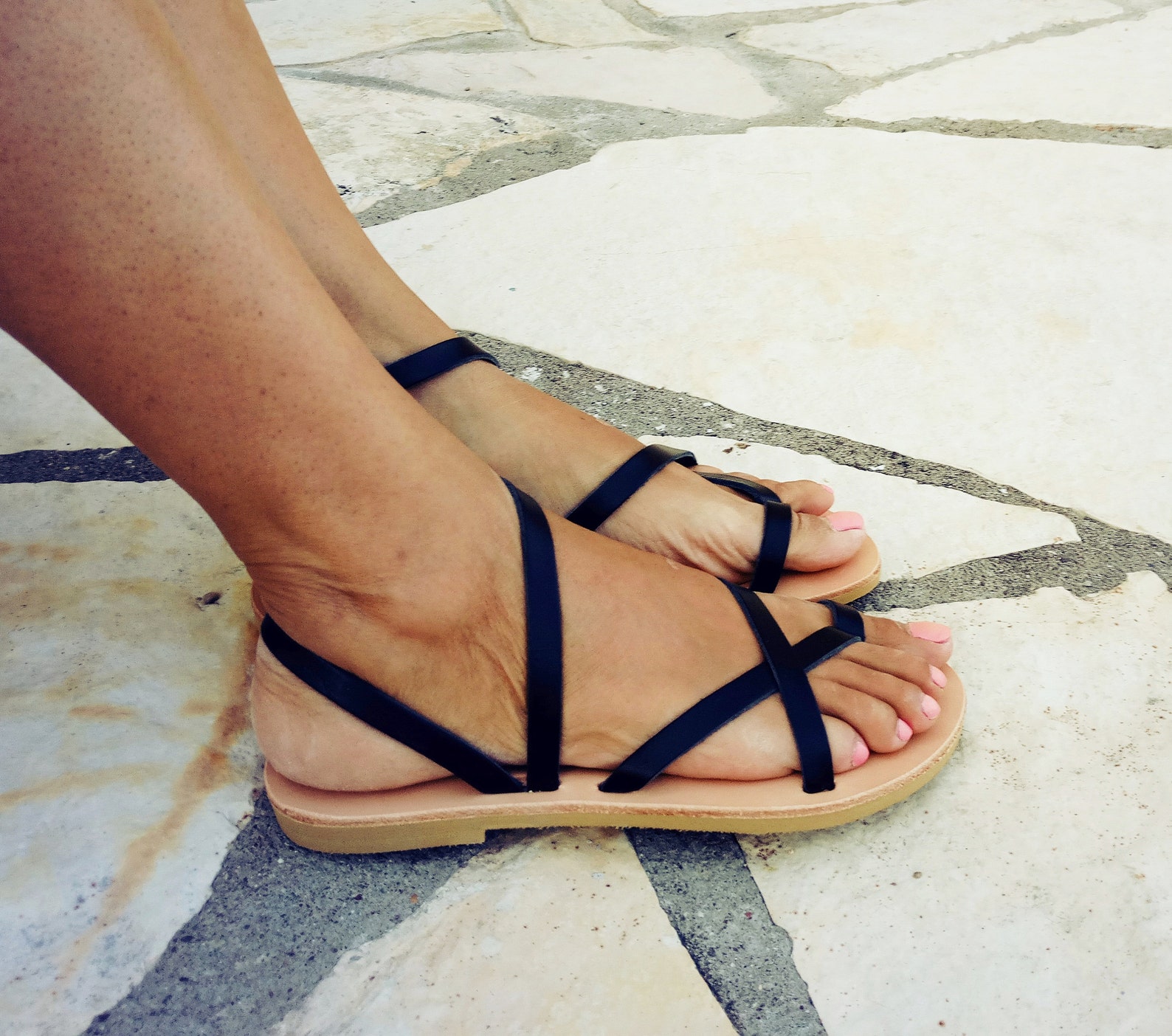 Leather Sandals Women Black Leather Sandals Greek Sandals | Etsy