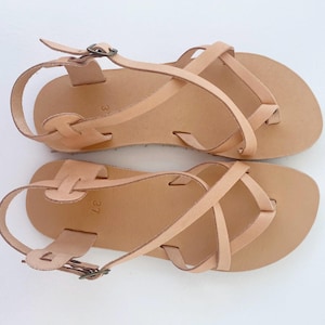 Minimalist barefoot sandals in suede leather, top view of handmade Greek sandals