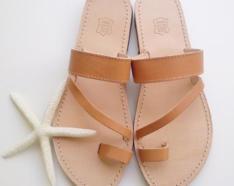 Sandalias de gladiador de cuero griego, zapatos planos descalzos de verano hechos a mano