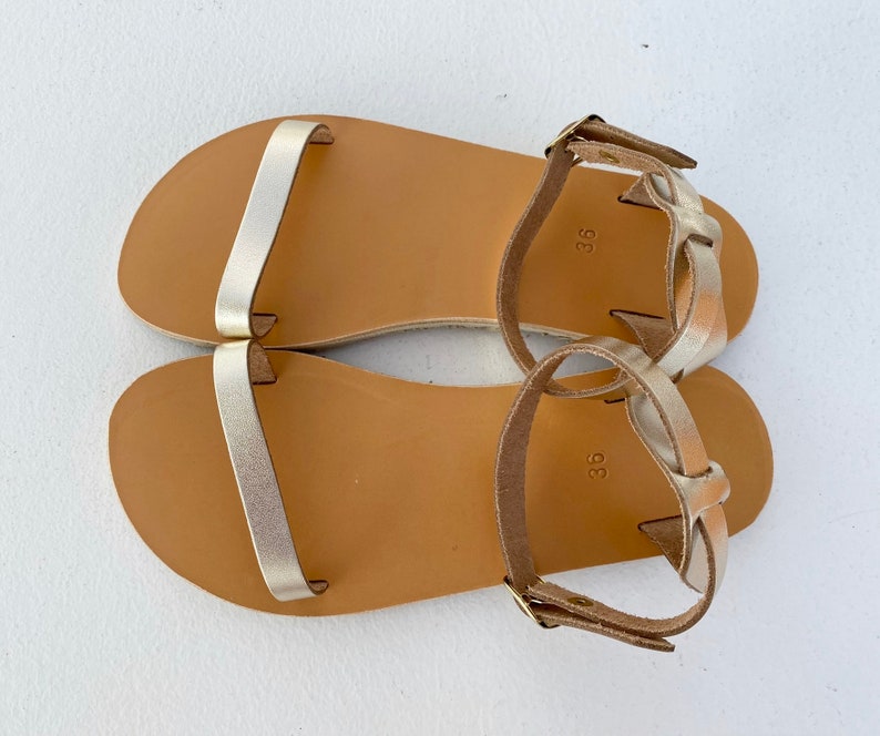 Women's leather Sandals, Barefoot Sandals, Gold Sandals, Dressy Sandals, Wedding Sandals, Leather sandals, Greek sandals, Flat sandals zdjęcie 3