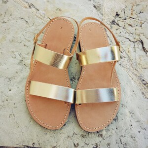 Gold Leather Sandals, Greek sandals, Womens leather sandals, Flat sandals, Ankle strap sandals, summer sandals, comfortable sandals, sandals image 3