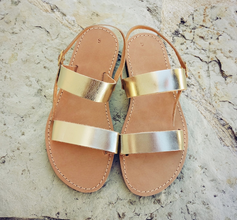 Gold Leather Sandals, Greek sandals, Womens leather sandals, Flat sandals, Ankle strap sandals, summer sandals, comfortable sandals, sandals image 3