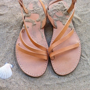 Women's Leather sandals, Greek classic Sandals, Flat summer shoes image 4