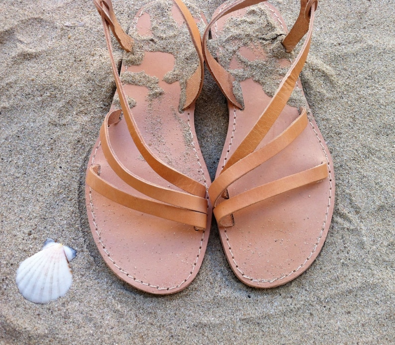 Women's Leather sandals, Greek classic Sandals, Flat summer shoes image 4