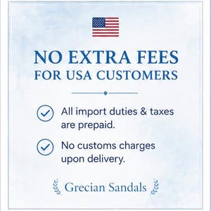May include: A square informational graphic with a light blue watercolor background. It features the United States flag icon, the text NO EXTRA FEES FOR USA CUSTOMERS, and two bullet points stating that import duties, taxes, and customs are prepaid.