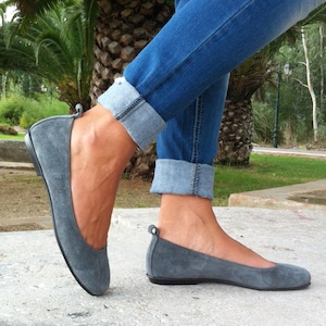 Leather Ballerina Shoes in Gray Color, women shoes, ballet shoes, leather shoes woman, womens flats