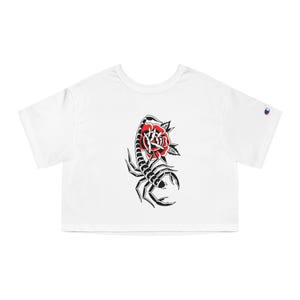 Cropped Graphic T-Shirt with Scorpion and Rose Design, Retro Style Crop Tee, Trendy Women&#39;s Apparel, Perfect for Festivals, Summer Wear