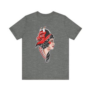 Retro Devil and Beauty Unisex Tee, Graphic Tees for Halloween, Vintage Style T-Shirt, Unique Gifting, Festive Apparel, Unisex Cotton Shirt