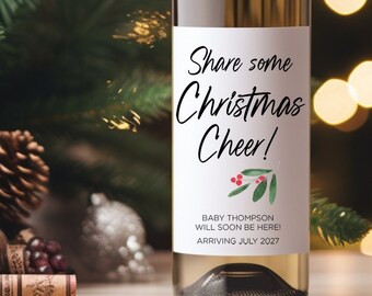 Christmas Pregnancy Announcement Wine Label, Funny Christmas New Baby Wine Label for Family and Friends Gift From Mum to Be, Aunty To Be