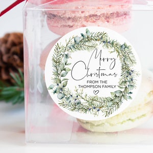 Greenery Weihnachtsgeschenk-Etikettenaufkleber, Frohe Weihnachten Post, runde Etiketten, Kreis Weihnachtskranz, Umschlag Aufkleber, Weihnachtsgeschenk