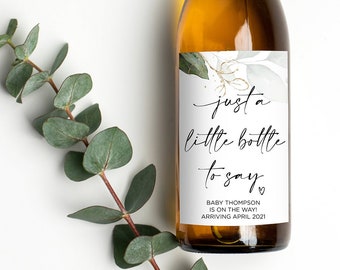 Pregnancy Announcement Wine Label, Just a Little Bottle to Say, Grandparents to Be Gift, Baby Announce, Pregnant Reveal Wine Bottle Stickers