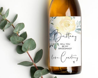 Bridesmaid Proposal Wine Label, Will You Be My Maid of Honor, Wedding Wine Stickers, Wine Bottle Bridesmaid Asking from Bride, Cream Florals