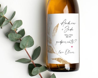 Godparents Request Wine Label, Gold Godmother Asking, Family and Friends Gift, Baby Expecting, Godfather Wine Bottle Stickers, Wine Lover