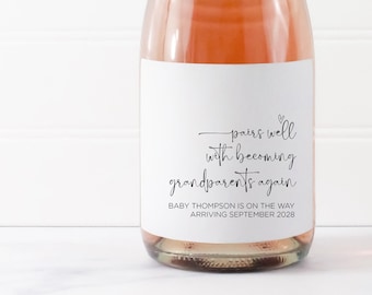 Pairs Well With Becoming Grandparents Again Pregnancy Announcement Wine Label Gift, New Baby Announce, I'm Pregnant Reveal Wine Stickers
