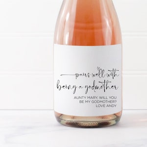 Pairs Well with being Godmother Request Wine Label, Will You Be My God Mother, Pregnancy Announcement Gift Baby Expecting Godparent Stickers