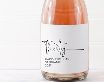 Custom 30th Birthday Wine Labels, Hello Thirty, Thirtieth Birthday Bottle Stickers, Birthday Girl, Wine Lovers Gift Idea, Personalized Label