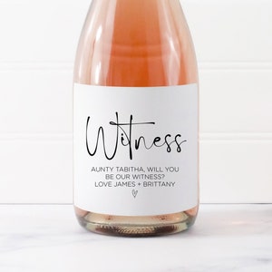 Testimone personalizzato sull'etichetta del vino del nostro matrimonio, sulla richiesta di un regalo per gli sposi, sull'adesivo per la richiesta della festa nuziale Testimone personalizzato di ringraziamento