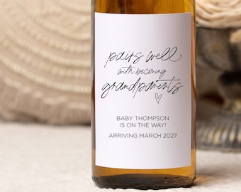 Grandparents Pregnancy Announcement Wine Label, Pairs Well With Becoming Grandmother to Be Gift, Baby Announce, I'm Pregnant Bottle Stickers