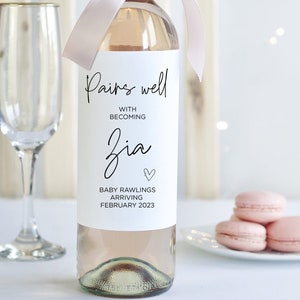 Zia Pregnancy Announcement Wine Label for Aunt to Be, Pairs Well With Becoming Tante, Tia, Aunty to Be Gift, Baby Pregnant Reveal Stickers