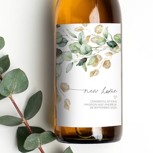 Linda etiqueta de vino de regalo de calentamiento de la casa, nuevo regalo de hogar, regalos para pareja, regalo de agente inmobiliario, felicitaciones hogar dulce hogar, pegatinas de botellas de vino