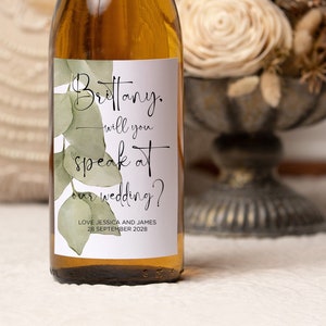 Customised Will You Speak at our Wedding Wine Label, Bride and Groom Asking Gift, Wedding Speech Request Sticker Personalised Bridal Party