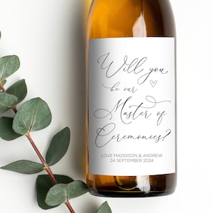Customised Will You Be Our MC Wedding Wine Label, Bride and Groom MC Asking Gift, Bridal Party Request Sticker Master of Ceremonies Proposal
